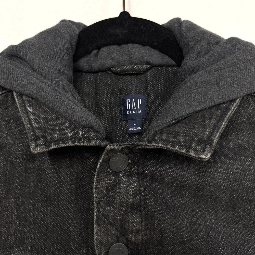 Gap Kids Size XL (12), Washed Black Denim Jacket Jersey Hood Classic Trucker NEW